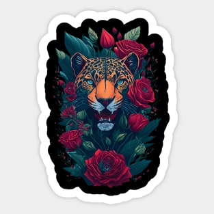 Panther Face with Roses Sticker